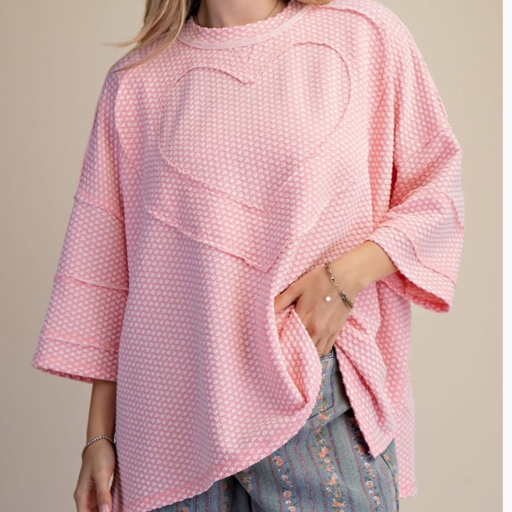 🇺🇸Easel Pink Textured Heart Pattern Women's Top